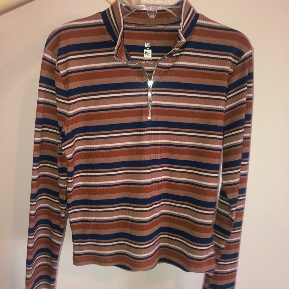 me to we essentials striped zip up top